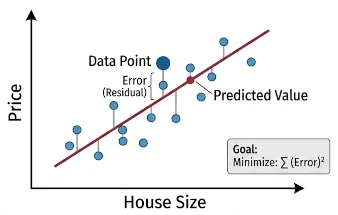 Illustration of linear regression fitting a straight-line relationship to continuous data