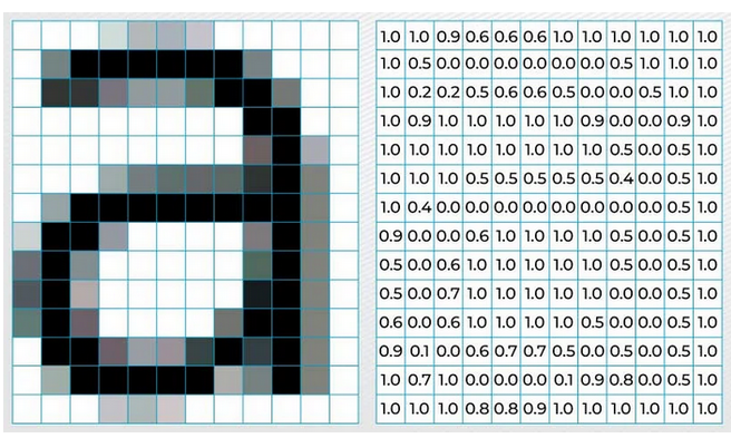 Illustration showing how image information is stored as pixel values.